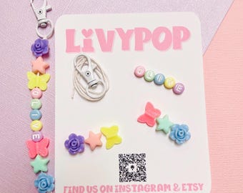 Personalized Bag Charm Kit-DIY Bag Charm-Kids Party Favor-Pastel Flowers