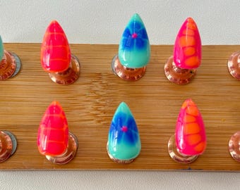 Op maat handgeschilderd | Herbruikbaar | Zomer kleurrijke bloeiende bloem design gelpers op nagels | Namaakacrylnagels | Gelnagels | Druk op de nagels