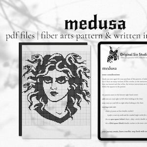 Medusa filet crochet pattern - tapestry crochet pattern - mythical wall art - pdf pattern digital download