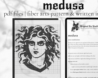 Medusa filet crochet pattern - tapestry crochet pattern - mythical wall art - pdf pattern digital download