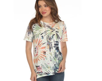 Haut en résille floral coloré splash