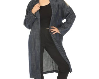 Denim Blue 100% Cotton Trench Coat