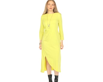 long sleeve neon yellow dress Amber Glow Yellow Long Sleeve Maxi Dress - US 10