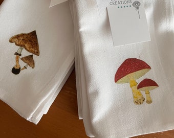 Red Cap Mushroom Napkins, Pointy Cap 'shroom, Cotton Flour Sack, Illustrative Art, Quirky Fun Mushrooms, Forest Life, Whimsical Dining Motif
