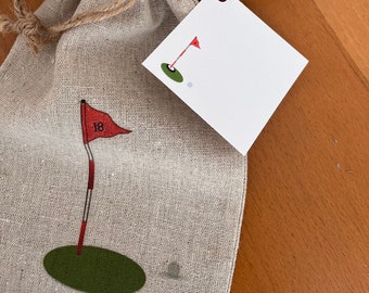 Golf Wine Bag, 18th Tee Wine Bag, Pro Shop Gift, Golf Luncheon Favor, Golf Tournament ,Event Gift , Reusable Bag, Gift Card, Linen Wine Bag,