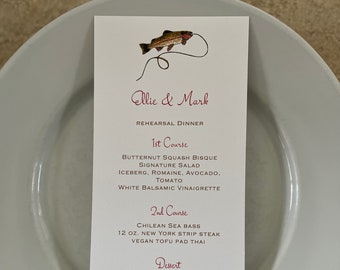 Rainbow Trout Printed Menu, Elegant Rehearsal Dinner Menu, Personalized Menu, Event Menu, Fly Fishing Theme Event Menu, Montana Menu