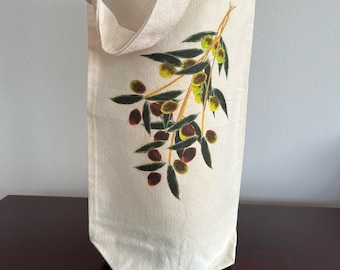 Olive Branch Wine Tote, Reusable, Vineyard Event Favor, Charcuterie spread,  BYOB, Hostess Gift Wine Tote Bag, Champagne, Olive Oil Gift Bag