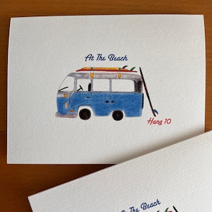 Vintage VW Surf Card, Hang 10, surfeur, cartes de remerciement, vie à la plage, cartes de correspondance pliées, papeterie, planche de surf, été vintage, rédacteur de notes,
