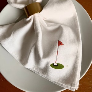 Golf 18th Hole Napkins, Flour Sack Cotton, Golf Pro Shop, Golfers gift, Tee Off time, Golf Club Gift Shop, Brunch Napkins, Golf Napkins