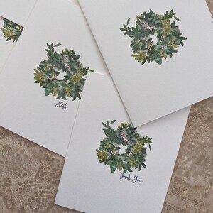 Conjunto de tarjetas ilustradas de corona verde, tarjetas de notas de surtido, notas de saludo, interior en blanco, notas de agradecimiento, regalo de escritor de notas, notas postales