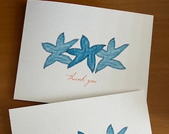 Blue Starfish, Folded Note Cards, Thinking of You, Thank You, Coastal Living, Beach House Gift, Vacation Thank You, Beachy Theme, Handmade