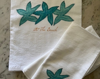 Blue Starfish Gift Set, Towel, Napkins, beach house decor, Flour Sack, Decorative Towel, Kitchen Decor, Coastal decor, Thank You Gift