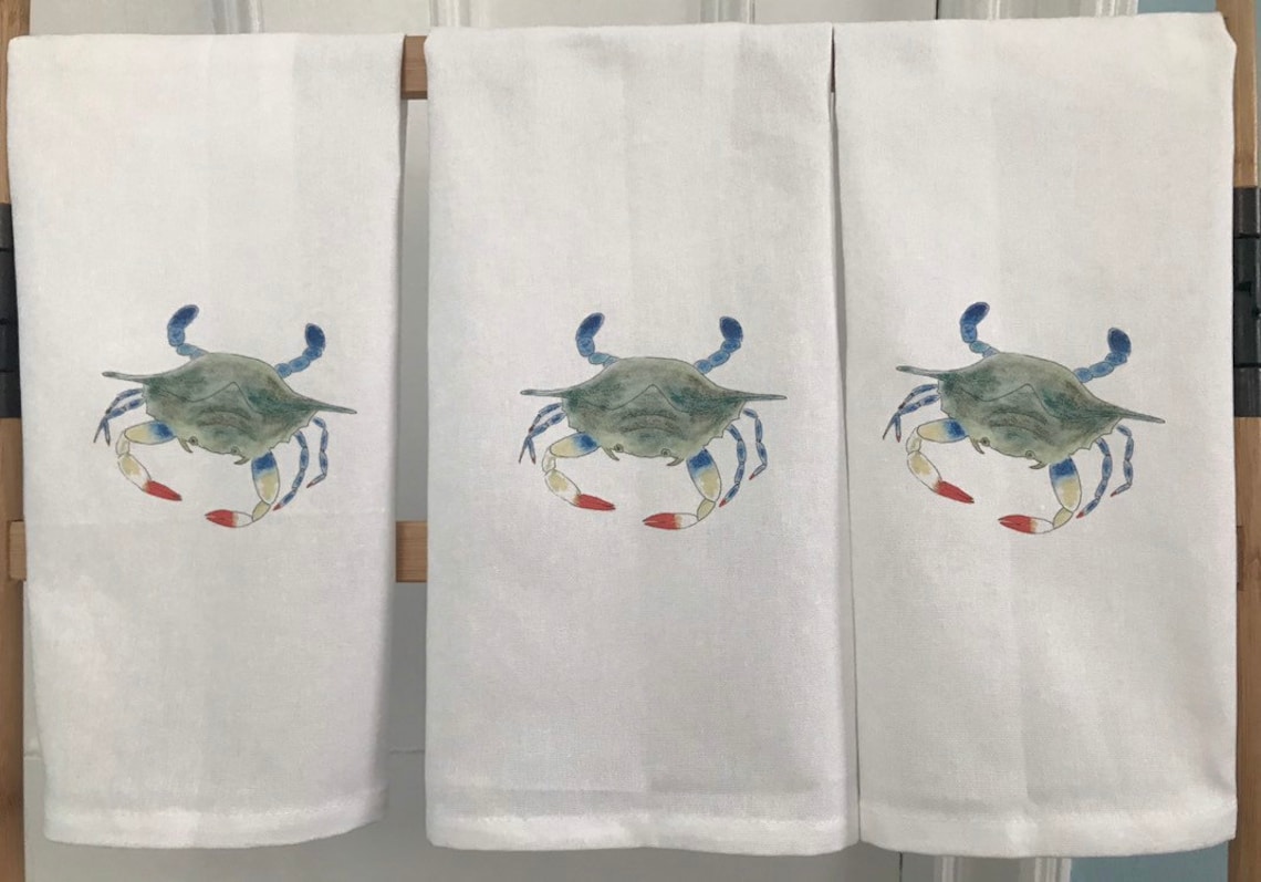 Blue Crab Kitchen Towel Cotton Maryland Crab Kitchen Decor Etsy