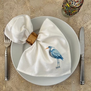 Heron Napkins, Illustrative Art , Beach Bird Napkins, Flour Sack Cotton, Kiawah, Gift Basket, Beach House Napkins, Coastal Home Living Decor