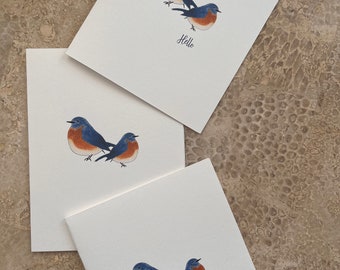 Blue Birds Illustrated Card Set, Assorted Greeting Note Cards, Hello Notes, Thank You and No Greeting Notes, Note Writer Gift, Garden Theme