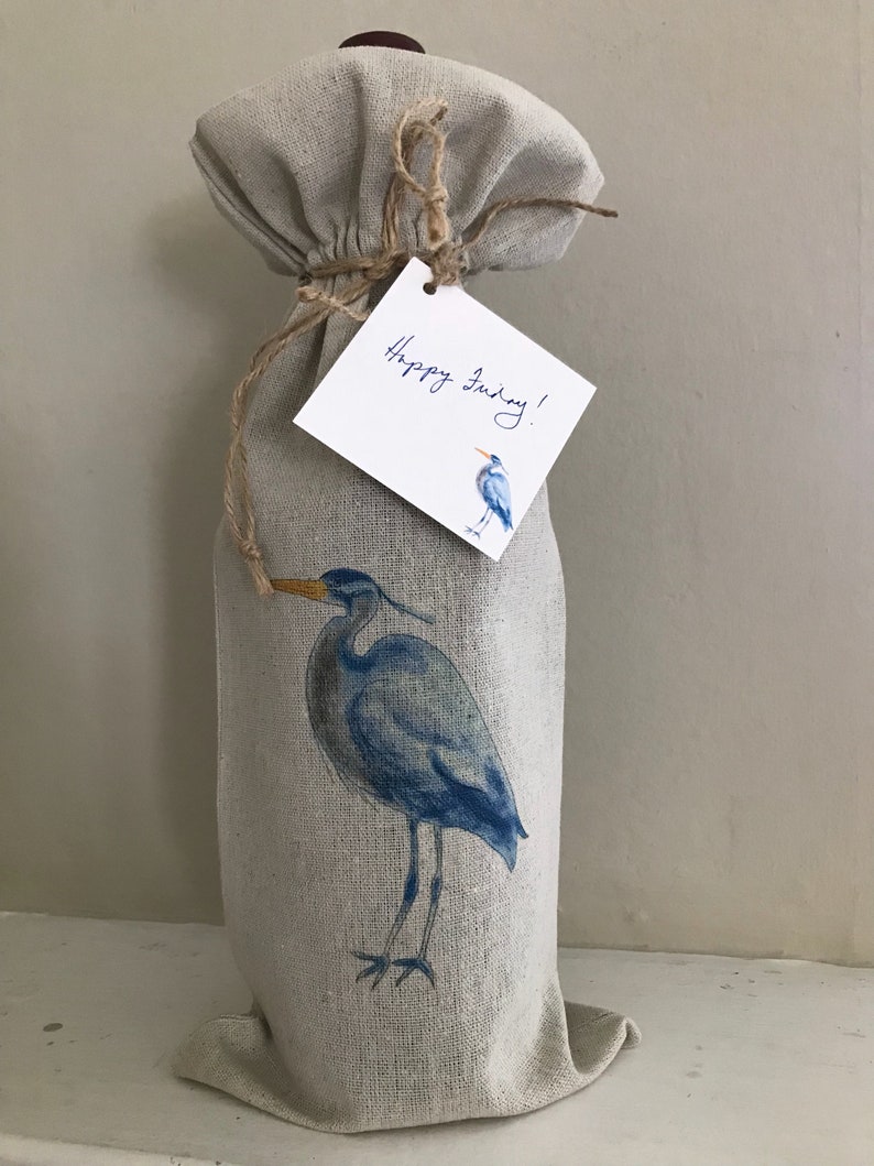 Coastal Wine Bag Heron Bag Wedding Favor Wine Flamingo Bag Marsh Bird,Coastal Living Blue Beach Bird Gift Card Event Gift Reusable