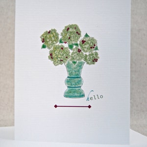 Cartes d'hortensia dans un vase, notes bonjour, cartes de notes pliées, penser à vous, merci, cartes de notes astucieuses, notes de jardiniers, notes de fleuriste,