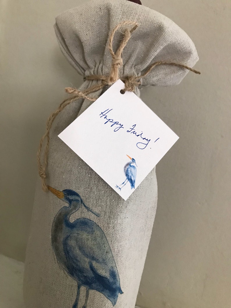 Coastal Wine Bag Heron Bag Wedding Favor Wine Flamingo Bag Marsh Bird,Coastal Living Blue Beach Bird Gift Card Event Gift Reusable
