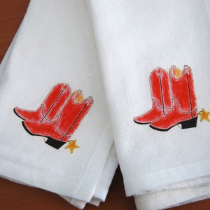 Red Cowboy Boot Napkin Set – Western Theme Cloth Napkins – Hand-Drawn Cotton Table Linens – Country Party Decor- Barn Wedding Decor- Reuse