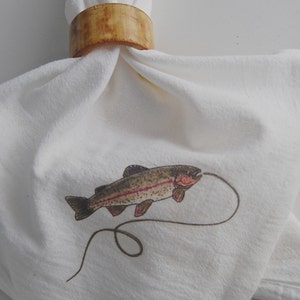 Rainbow Trout Napkins, Fish Napkins, Flour Sack Cotton, River Fishing Napkins, Angler Gift, Dining Table Decor, Set of 2, Lake House Gift