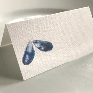 Gusci di cozze, segnaposto, biglietti da visita, biglietti da visita con decorazioni artistiche sulle cozze, biglietti personalizzati, biglietti da visita vuoti, decorazioni da tavolo, eventi a tema oceano