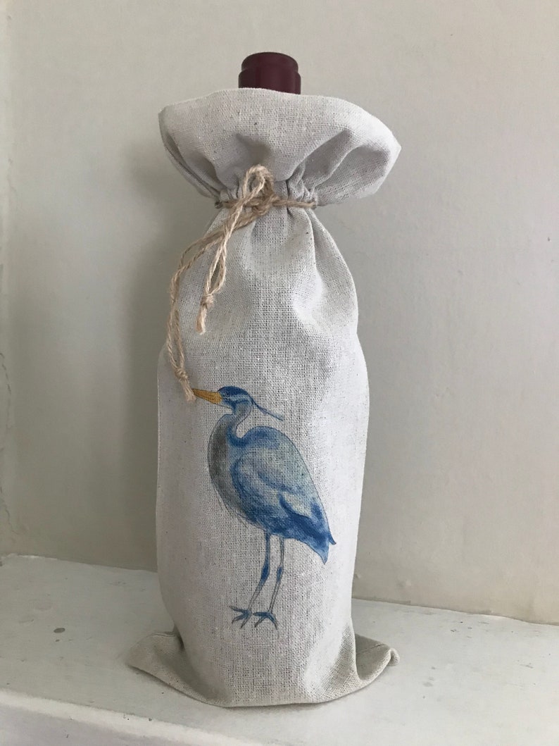 Coastal Wine Bag Heron Bag Wedding Favor Wine Flamingo Bag Marsh Bird,Coastal Living Blue Beach Bird Gift Card Event Gift Reusable