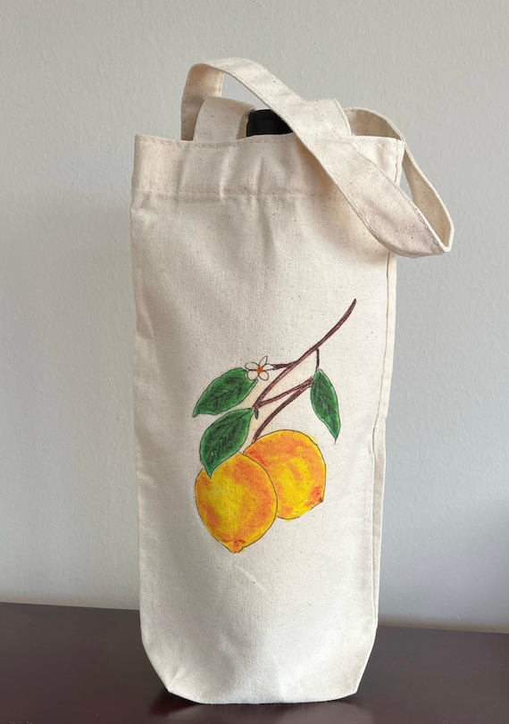 Wine Bag Lemons Wine Bag Reusable Gift Bag Lemon Bridal Gift Limoncello Bag Vineyard Event Favor Fruit Illustration BYOB Tote Bag
