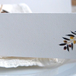 Cartões de nome de azeitona, cartões de assento, cartões personalizados, cartões de festa em branco, cartões de tenda, decoração de mesa, toscana, evento de vinhedo