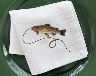 Rainbow Trout Cotton Napkins, Rustic River Table Decor