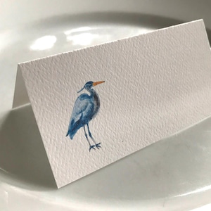 Segnaposto per eventi Blue Heron, biglietti da visita con nome a tenda, decorazioni per tavoli per feste, biglietti personalizzati, decorazioni per eventi, biglietti da visita vuoti, arte con uccelli costieri