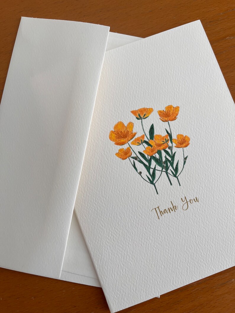 Buttercup Floral Note Cards, Thank You Cards, Set of 6 - Etsy