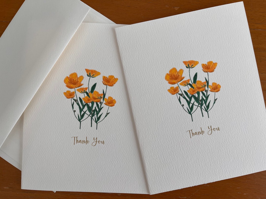 Buttercup Floral Note Cards, Thank You Cards, Set of 6 - Etsy