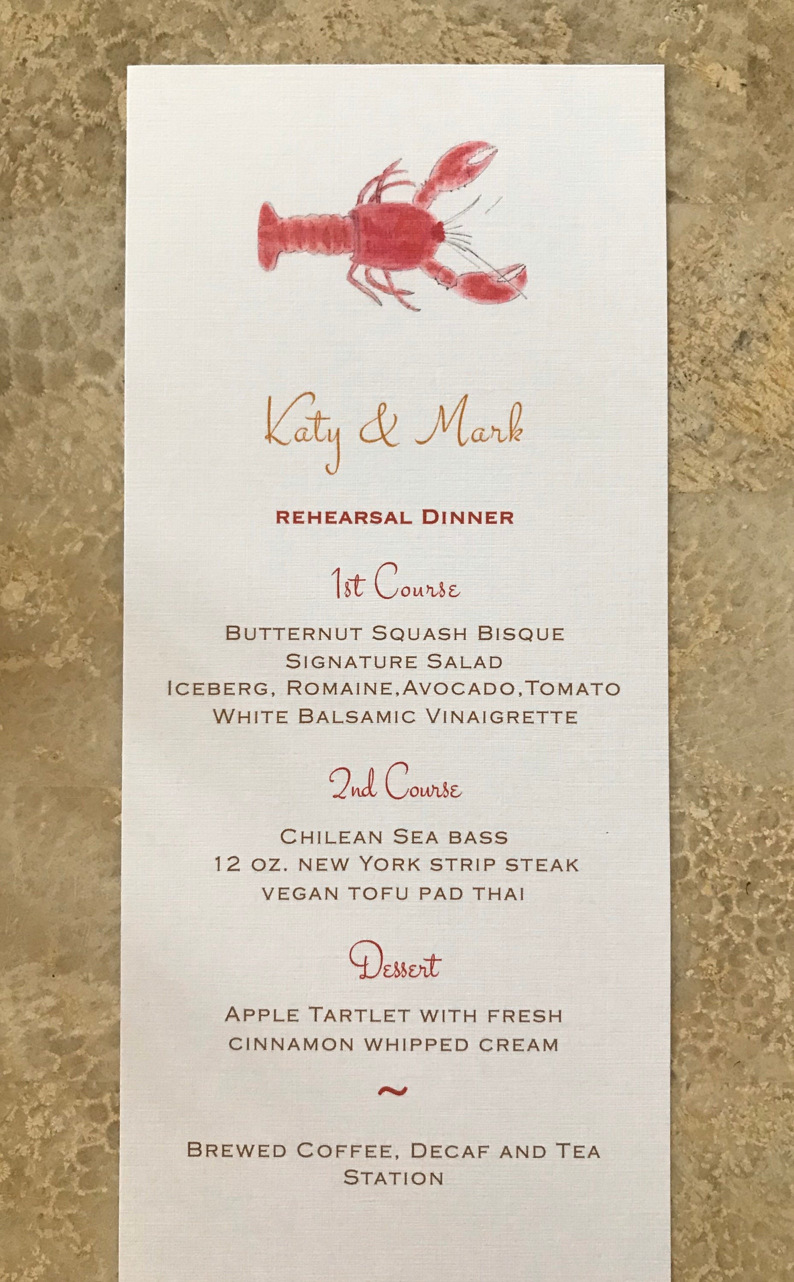 Lobster Menu, Elegant Menu, Personalized Menu, Event Menu, Event Menu