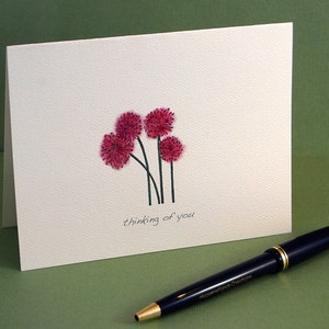 Fleurs de ciboulette, carte de notes pliée, blanc à l’intérieur, En pensant à vous, merci, Notes de visite, Carte de vœux, Botanique, Herbe , Jardinier, Carte de notes