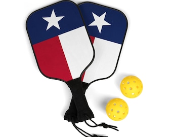 Texas Flagge Pickleball Set: Holzschläger, Bälle & Tragetasche
