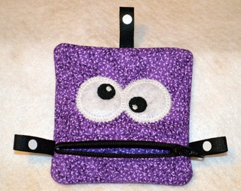 Handmade Purple Zippered Monster Coin Purse -  gift card holder