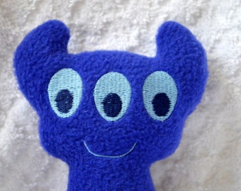 Handmade Stuffed Blue Horned Monster - Fleece, Child Friendly machine washable softie plush - free shipping