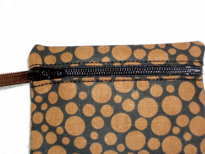 Handmade Black with brown dots Coin pouch Fabric Gift Card Holder