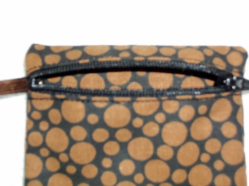 Handmade Black with brown dots Coin pouch Fabric Gift Card Holder