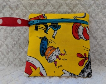 Handmade - Dr. Seuss - Cat in the hat -  fabric Gift Card Holder - coin pouch - free shipping