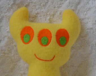 Handmade Stuffed Yellow Horned Monster - Fleece, Child Friendly machine washable softie plush - free shipping