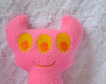 Handmade Stuffed Pink Horned Monster - Fleece, Child Friendly machine washable softie plush - free shipping