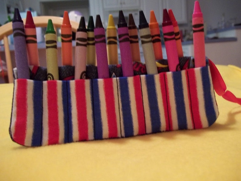 Handmade Double Crayon Wrap Holds 15 Crayons Colorful Crayon Fabric