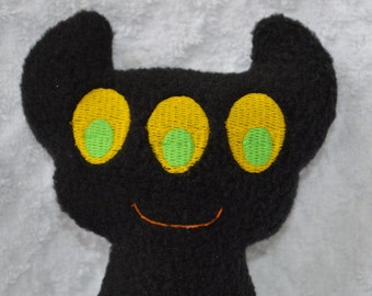 Handmade Stuffed Black Horned Monster - Fleece, Child Friendly machine washable softie plush - free shipping