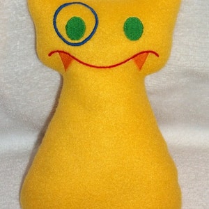 Handmade Stuffed Big Bright Yellow Snaggle Fanged Monster Fleece, Child Friendly free shipping image 2