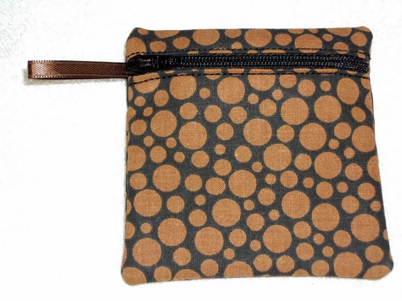 Handmade Black with brown dots Coin pouch Fabric Gift Card Holder