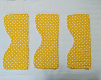 Handmade - Contoured -  Set of 3 Burp Cloths - yellow polka dot  - Baby burp cloth - free shipping