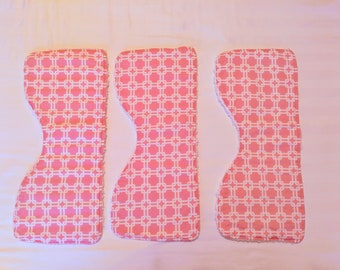 Handmade - Contoured -  Set of 3 Burp Cloths - pink  - Baby burp cloth - free shipping