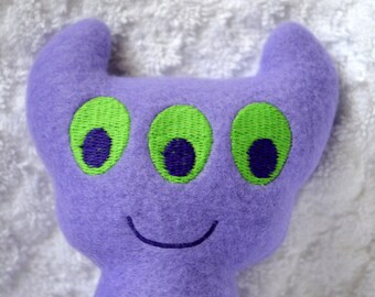 Handmade Stuffed Lavender Horned Monster - Fleece, Child Friendly machine washable softie plush - free shipping