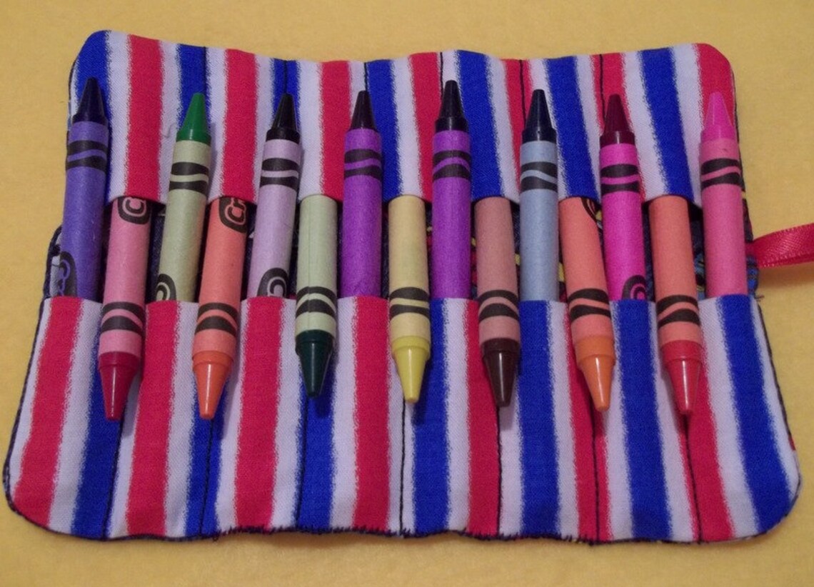 Handmade Double Crayon Wrap Holds 15 Crayons Colorful Crayon Fabric